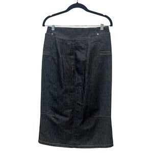 Vintage Marithé Françios Girbaud Dark Denim Midi Skirt Raw Edge Sz 27 Small Y2K